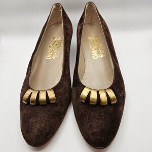 Salvatore Ferragamo GEMMA Brown Suede Calf Pumps – Size 8.5 B